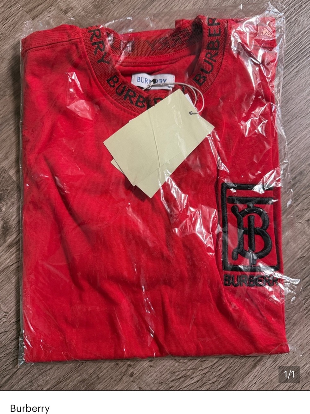 Burberry Red Short-Sleeve Logo Trim Men’s Tee - Picture 6 of 6